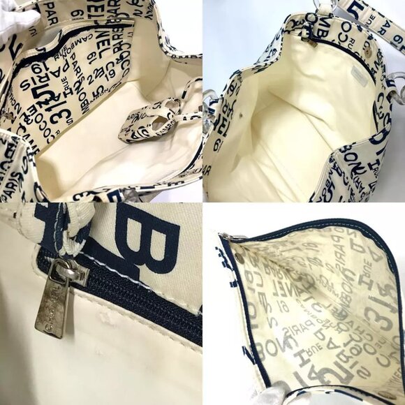 CHANEL By the Sea CC Mark Clear Chain Shoulder Tote Bag Canvas White x navy - Picture 8 of 12